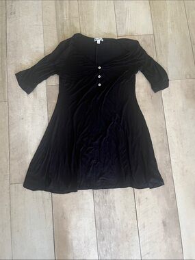 Zenana Outfitters Black V-Neck Button-Front A-Line Dress